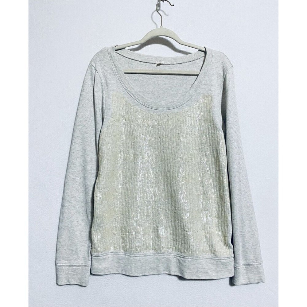 J Crew Sweatshirt Sweater Womens Large Sequin Embellished Long Sleeve Gray